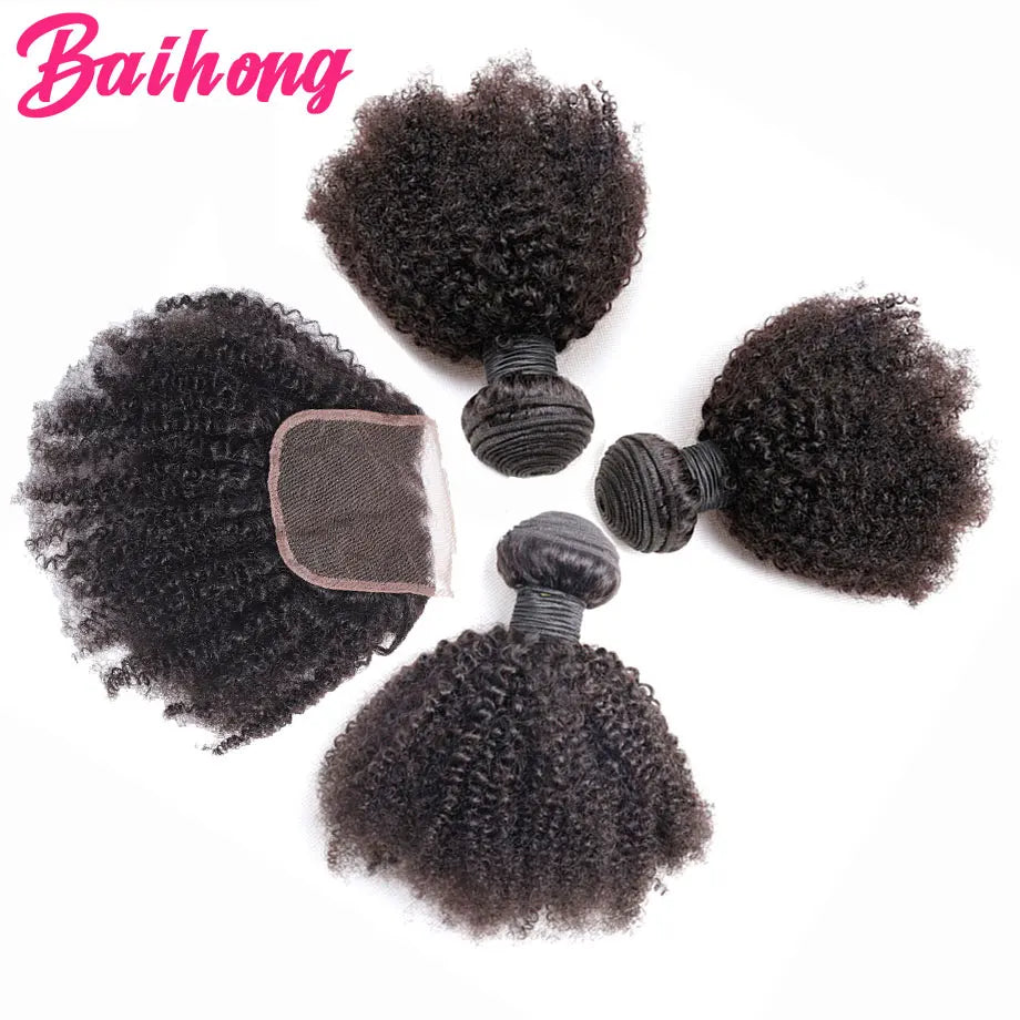Bouncy Curly Human Hair Bundles With Closure 4x4 Closure Mongolian Afro Kinky Curly Human Hair Extensions With Closure Wholesale