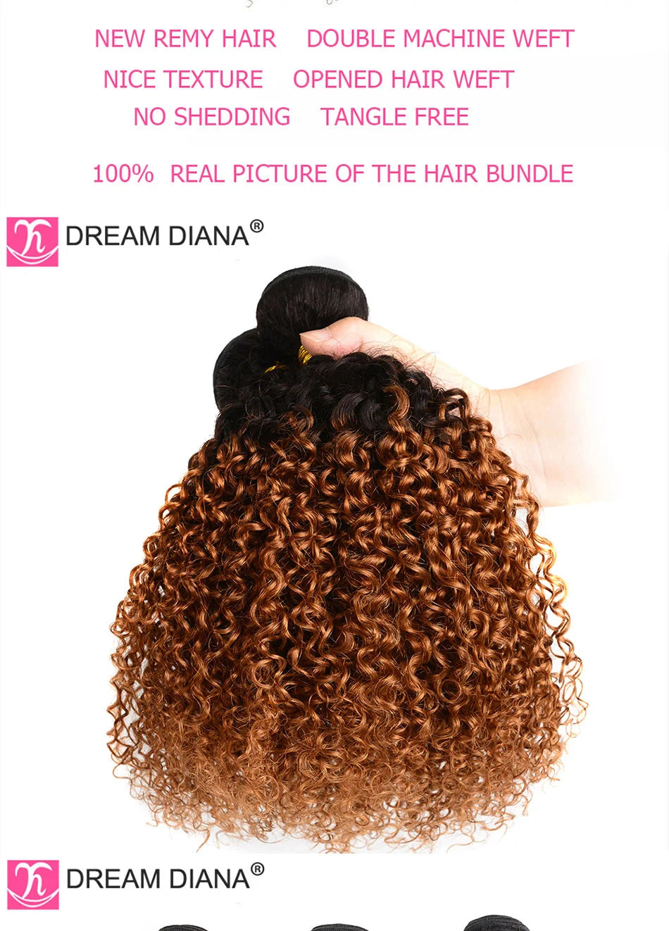 DreamDiana 10A Ombre Malaysian Hair T1B/30 10"-26" Remy Ombre Kinky Curly Hair 1/3/4 Bundles 100% Ombre Brown Human Hair Bundles