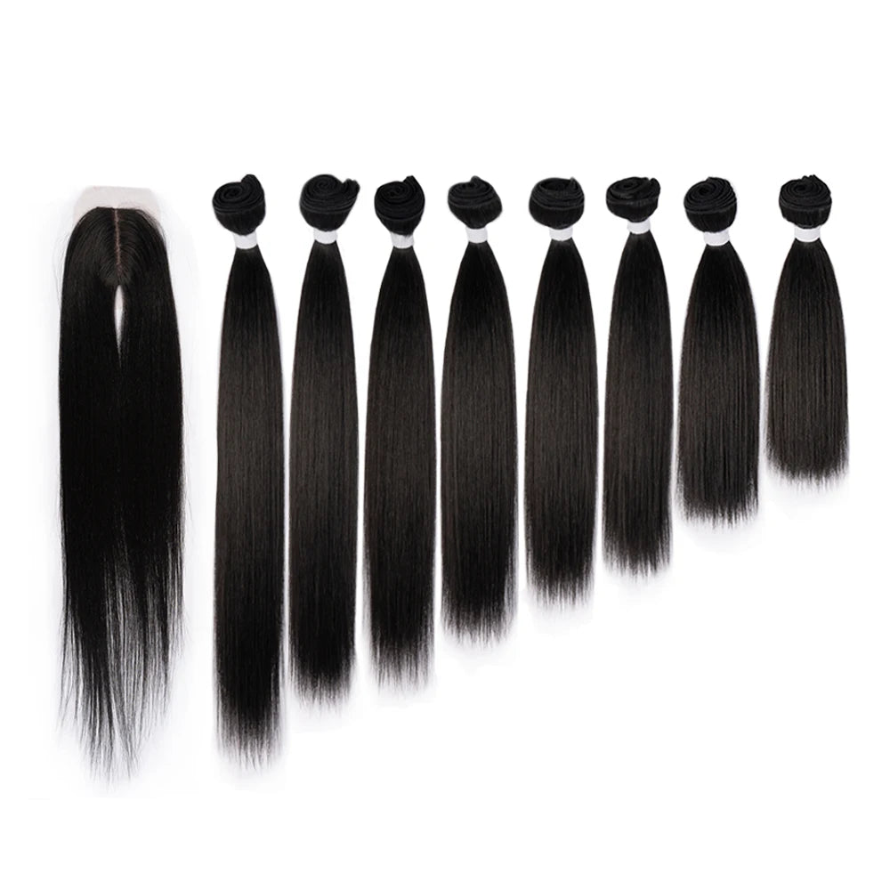 Brazilian Human Hair Hand Feel Super Soft Smooth No Tangle No Shedding Hair Bundles With Closure Synthetic Hair Extension