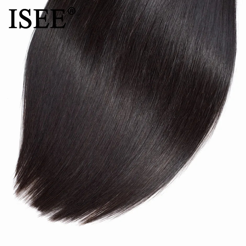 ISEE HAIR Indian Virgin Straight Hair Extension Human Hair Bundles 1 Piece Hair Weaves 10-26 Inch Nature Black Color