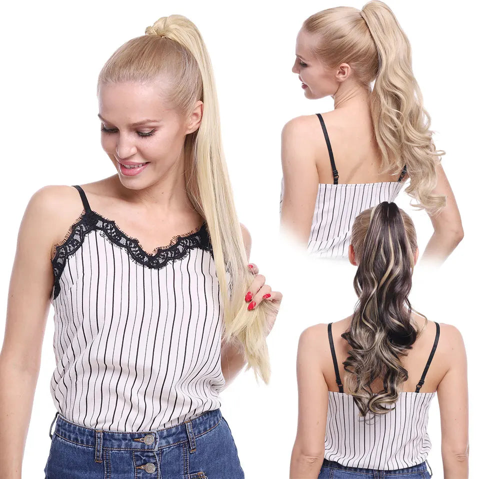 S-noilite Synthetic 18-26inch Claw Clip On Ponytail Hair Extension Ponytail Extension Hair For Women Pony Tail Hair Hairpiece