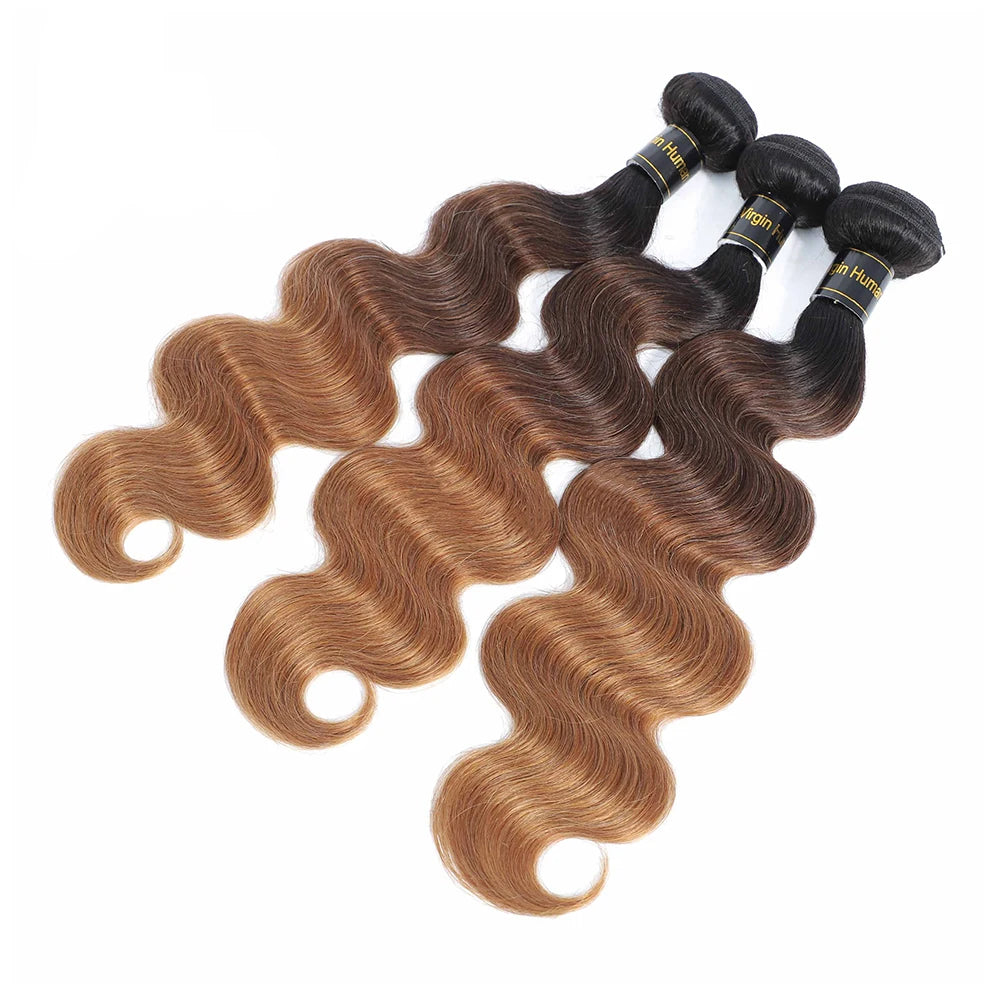 Ombre Color Body Wave Human Hair Bundles With Closure Brazilian Virgin Hair Bundles 1b/4/27 1b/4/30 Hair Weave Bundle Human Hair