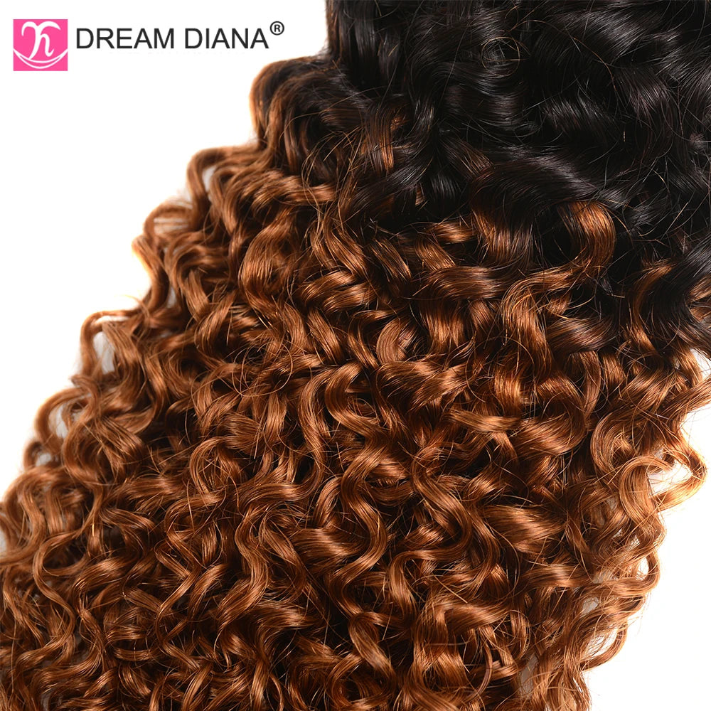 DreamDiana 10A Ombre Malaysian Hair T1B/30 10"-26" Remy Ombre Kinky Curly Hair 1/3/4 Bundles 100% Ombre Brown Human Hair Bundles