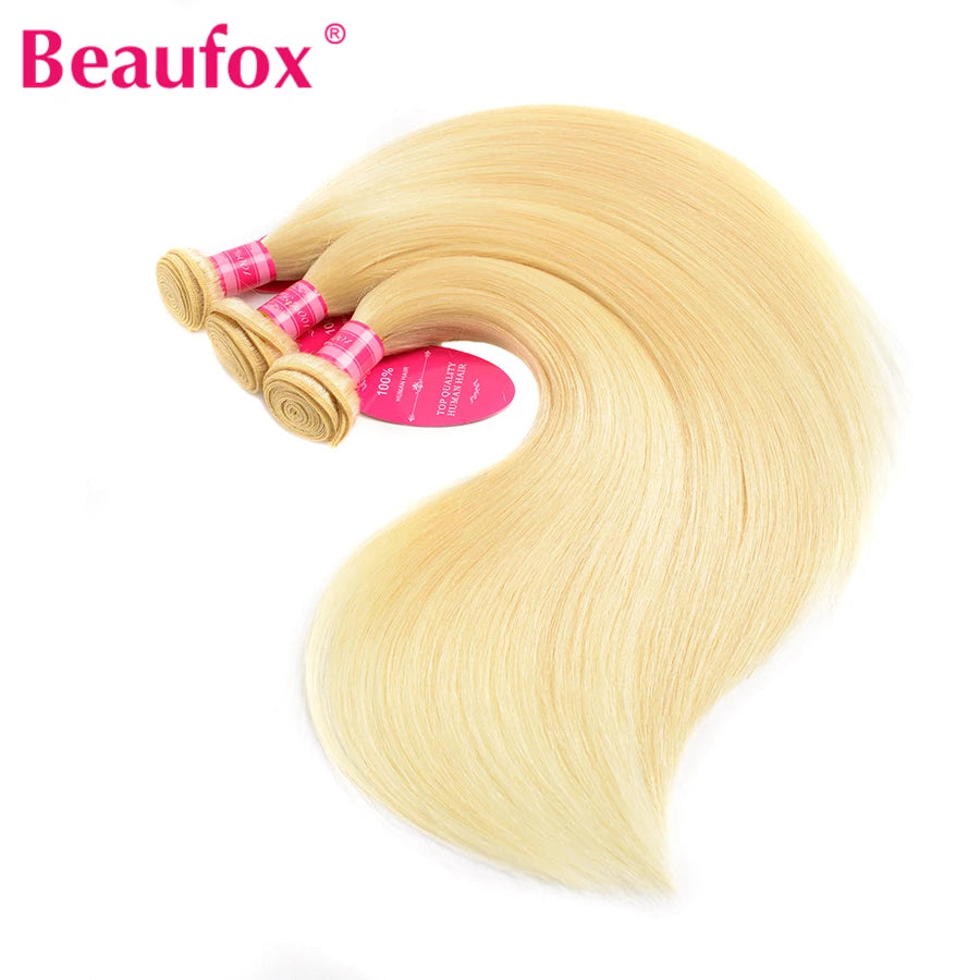 Beaufox 613 Blonde Straight Hair Bundles Brazilian Straight Human Hair Bundles Honey Blonde Human Hair Weave 1/3/4 Bundles 30"