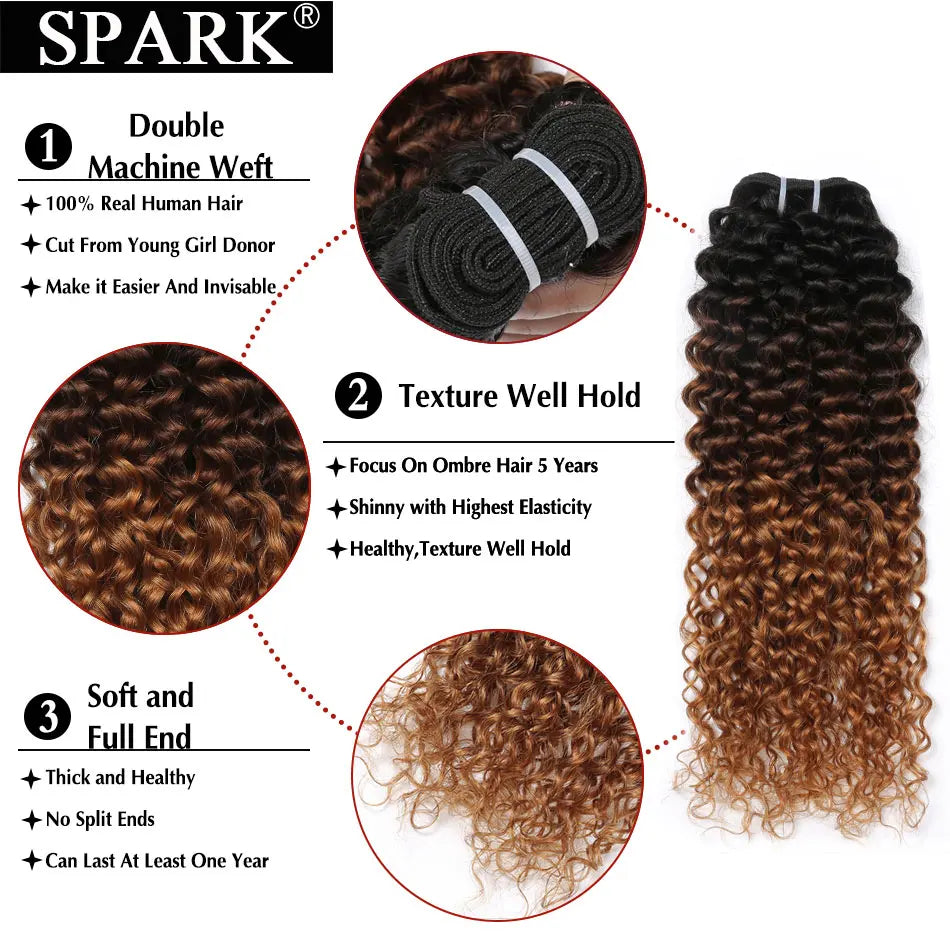 Spark 1/3/4 Bundles Afro Kinky Curly Human Hair Extensions Ombre Brazilian 100% Human Hair Weave Bundles