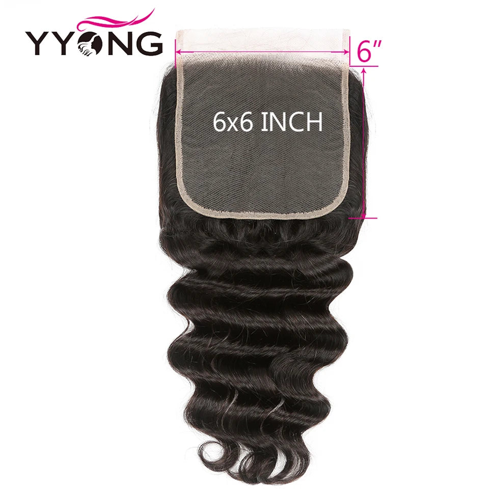 Yyong Loose Deep Wave Bundles With 6x6 Lace Closure Brazilian Remy Human Hair Bundles With Closures 3/4 Bundles With Closure