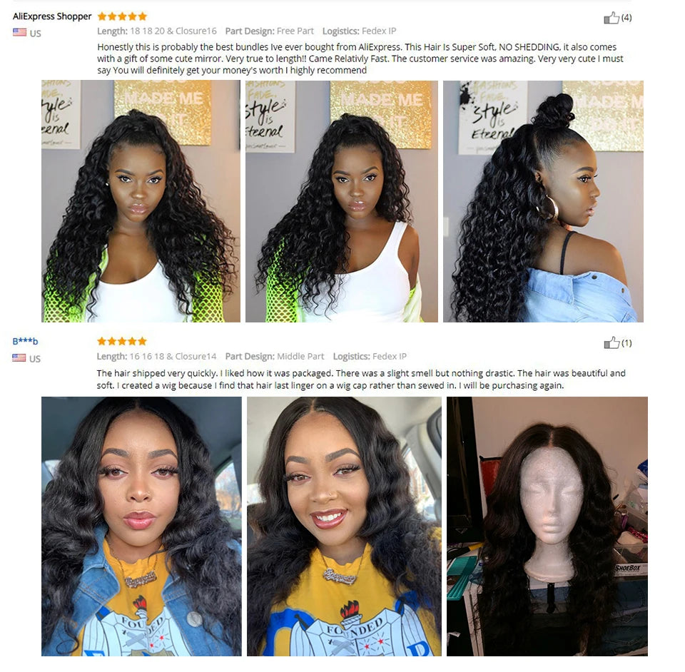 Yyong Loose Deep Wave Bundles With 6x6 Lace Closure Brazilian Remy Human Hair Bundles With Closures 3/4 Bundles With Closure