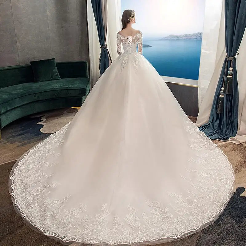 2024 Full Sleeve Lace Wedding Dresses New Luxury Muslim Ball Gown Wedding Dress Custom Made Vestido De Noiva Customized