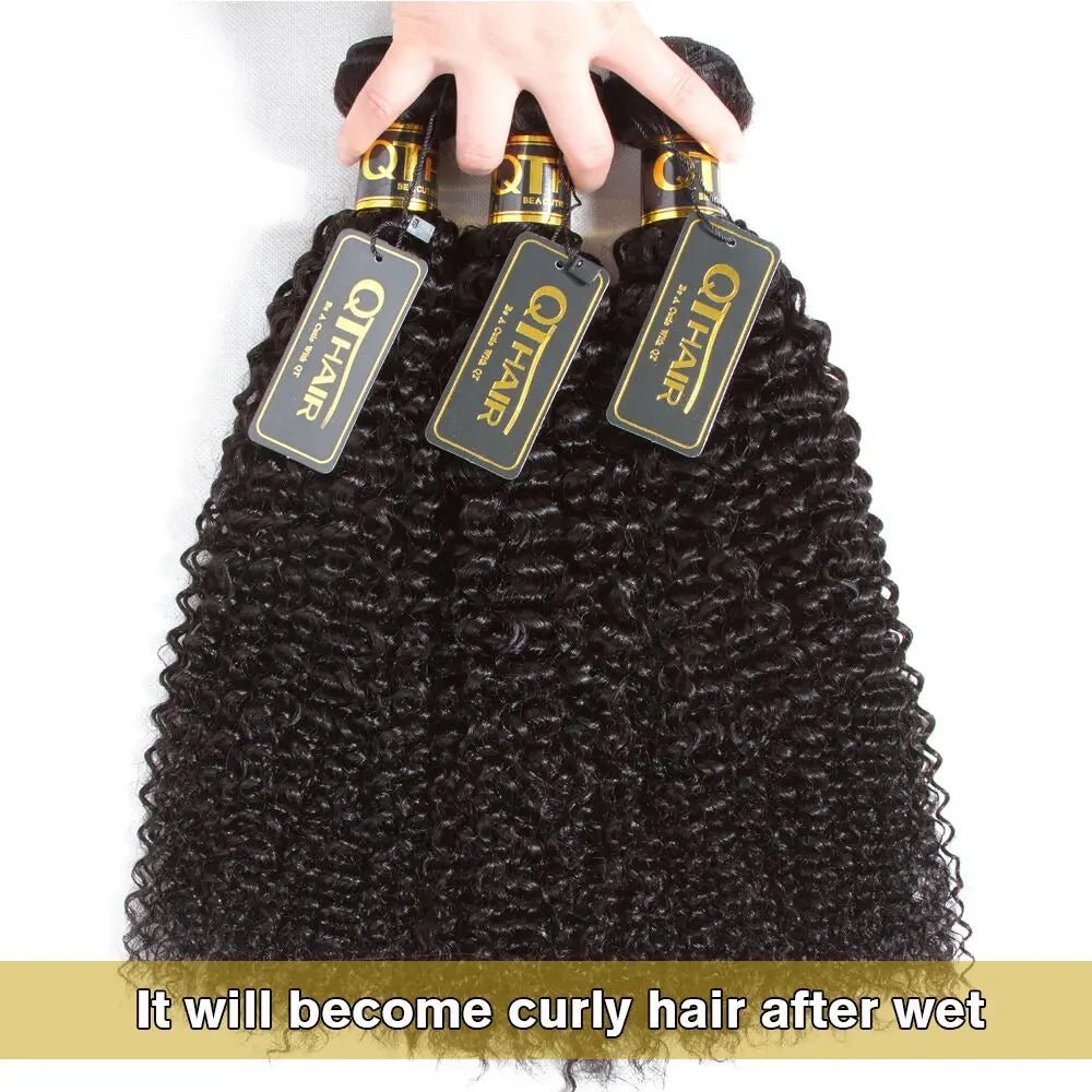 Wet And Wavy Human Hair Bundles Magic Hair Kinky Curly Bundles Peruvian Straight Hair Will Become Curly After We QT Non-remy