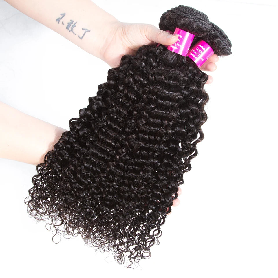 22 24 inch Curly Hair Bundles 100% Human Hair Bundles With 4x4 Lace Closure Thick Brazilian Remy Deep Curly Bundles With Closure