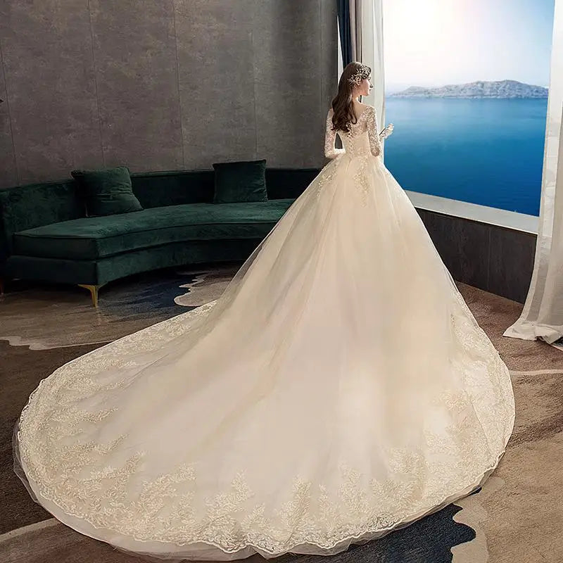2024 Full Sleeve Lace Wedding Dresses New Luxury Muslim Ball Gown Wedding Dress Custom Made Vestido De Noiva Customized