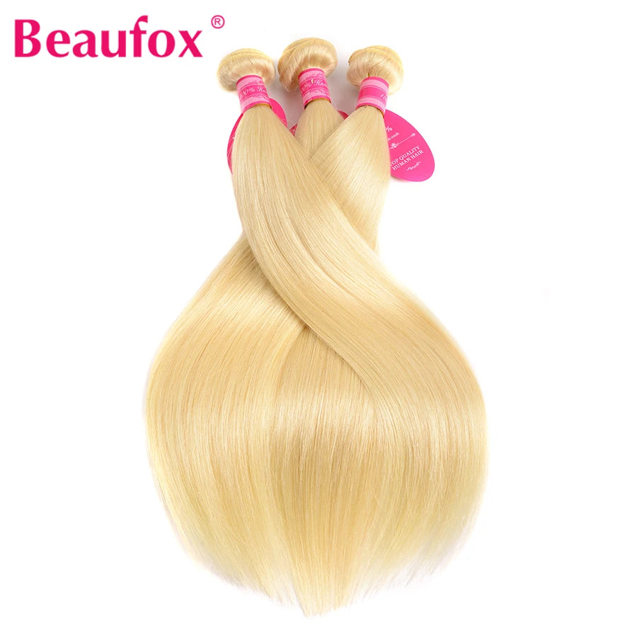 Beaufox 613 Blonde Straight Hair Bundles Brazilian Straight Human Hair Bundles Honey Blonde Human Hair Weave 1/3/4 Bundles 30"
