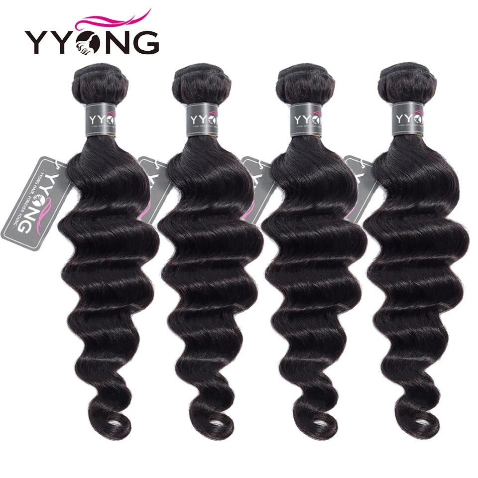 Yyong Loose Deep Wave Bundles With 6x6 Lace Closure Brazilian Remy Human Hair Bundles With Closures 3/4 Bundles With Closure