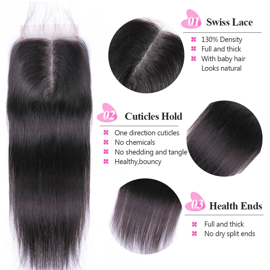 Straight Hair Bundles With Closure ISEE HAIR Remy Human Hair Bundles With Frontal Brazilian Hair Weave Bundles With Closure