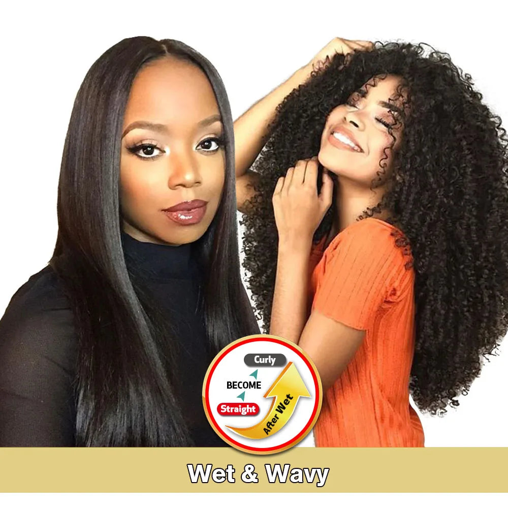 Wet And Wavy Human Hair Bundles Magic Hair Kinky Curly Bundles Peruvian Straight Hair Will Become Curly After We QT Non-remy