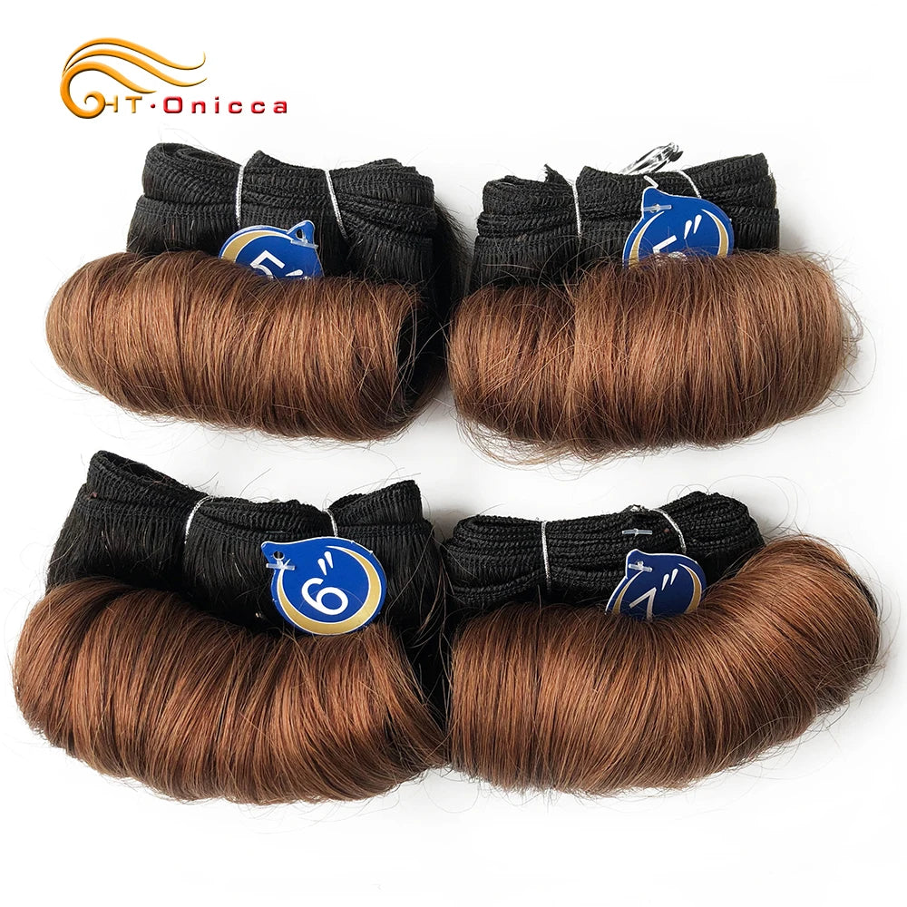 Brazilian Curly Hair 4 Bundles Double Drawn Human Hair 5 5 6 7 Inch Remy Hair Weave Bundles 1B 27 30 99J Color For Black Women