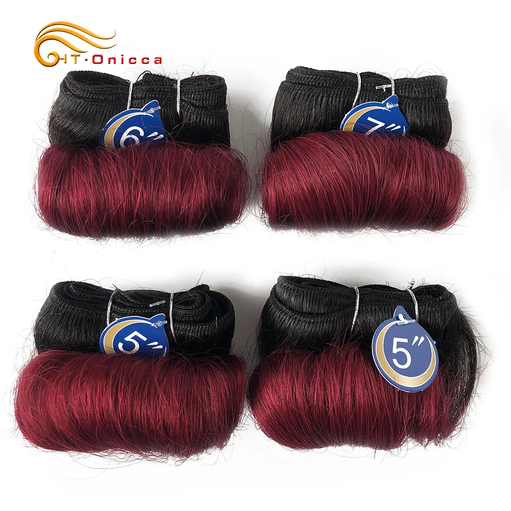 Brazilian Curly Hair 4 Bundles Double Drawn Human Hair 5 5 6 7 Inch Remy Hair Weave Bundles 1B 27 30 99J Color For Black Women