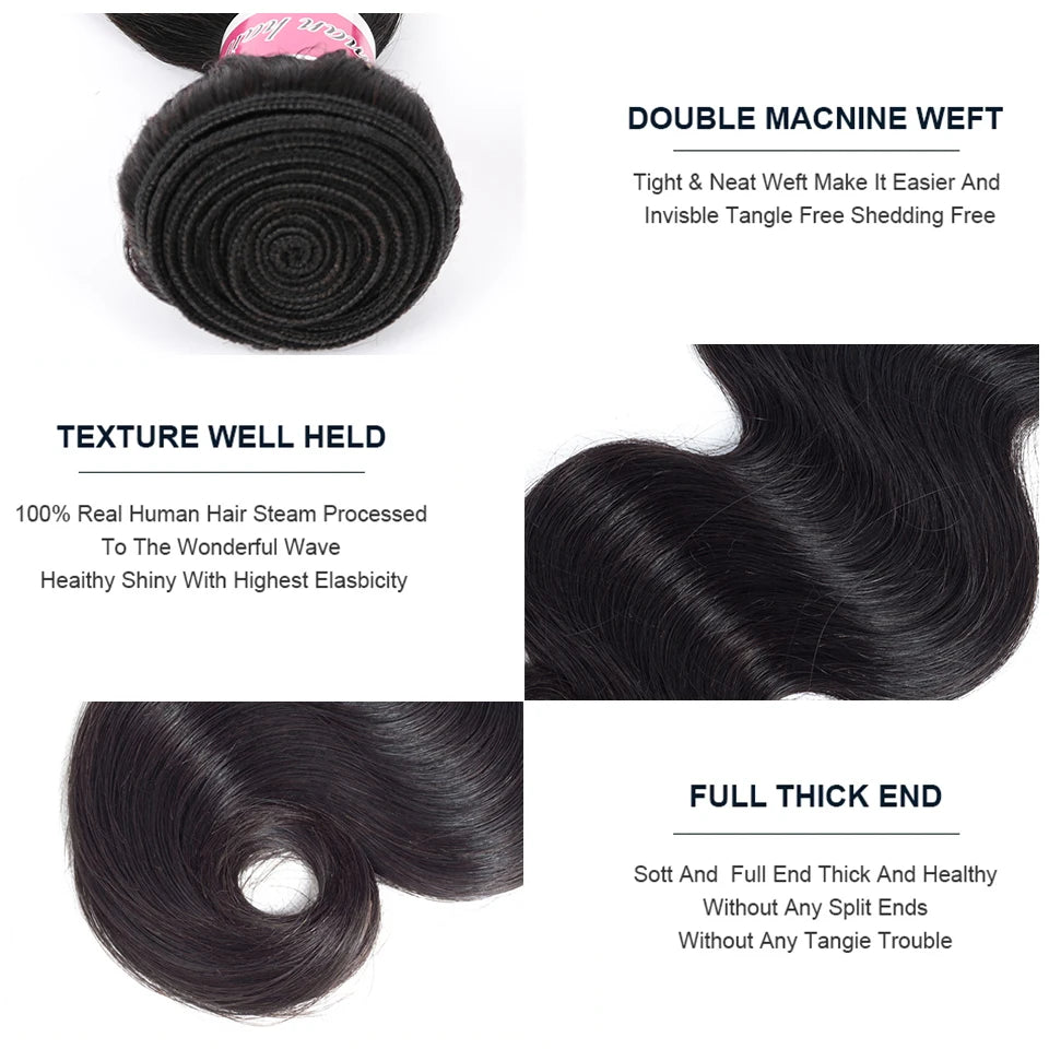 Brazilian Body Wave Bundles With Closure 4x1 T Part Lace Closure With Bundles Remy Human Hair Straight 2/3 Bundles With Closure