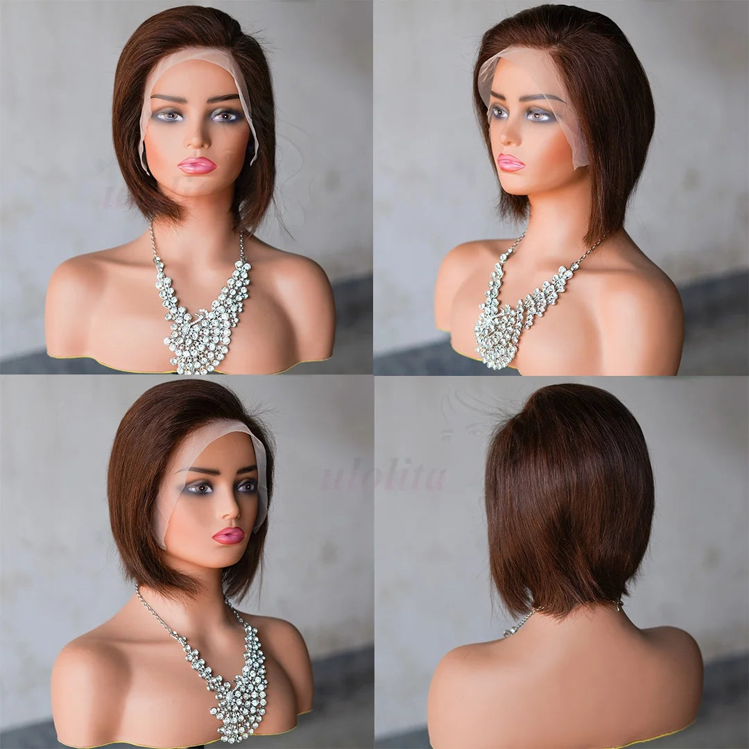 Pixie Cut 13x4 Transparent Lace Front Wigs For Women Short Bob Wig Brazilian Pre Plucked Lace Frontal Human Hair Wig 200 Density