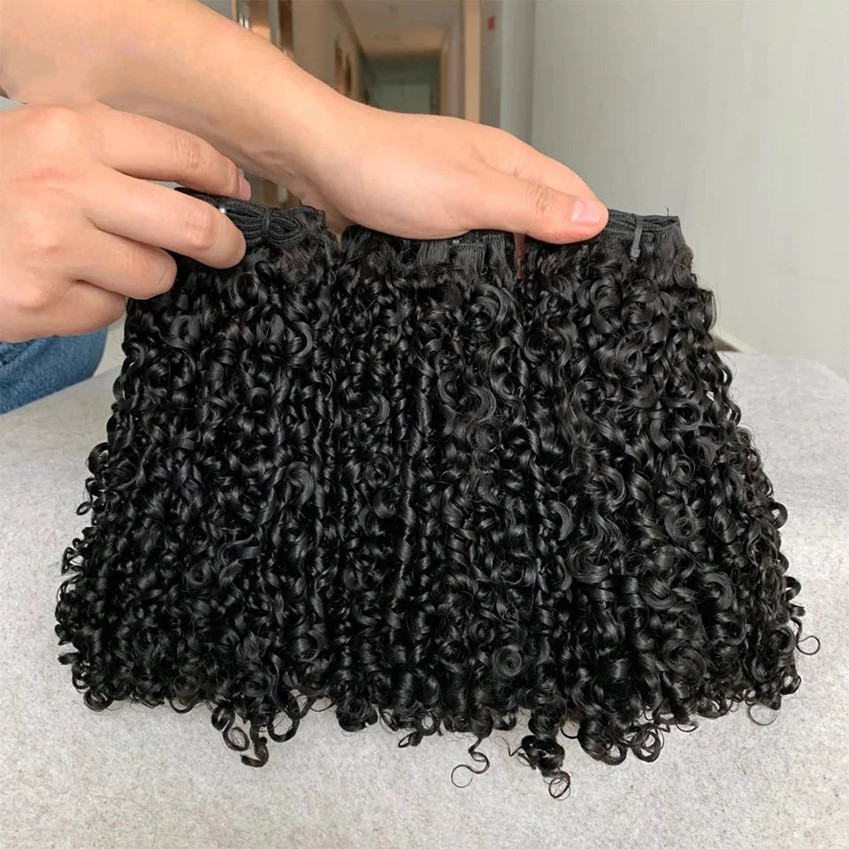 14-24Inches Pixie Bouncy Afro Kinky Curly Human Hair 3/4 Bundles Deal 100% Virgin Raw Hair Extension Double Drawn Wholesale 15A