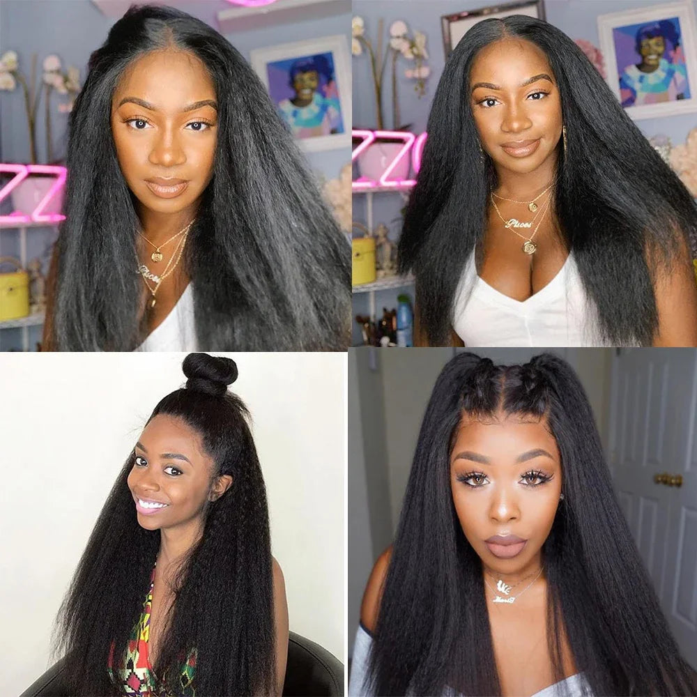 Kinky Straight Human Hair 1/3 Bundles 12-32 Inch 100% Peruvian Human Yaki 10A Hair Extensions for Women Delivery 3-5 Days France