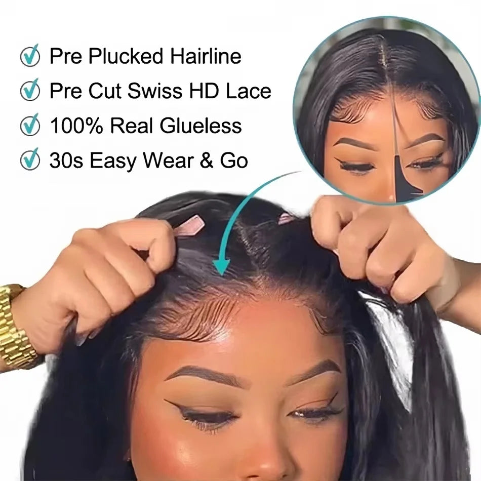 Wear And Go 7x5 Bone Straight Glueless Wigs Human Hair Ready To Wear Lace Frontal Vietnamese Super Double Drawn Bone Straightwig