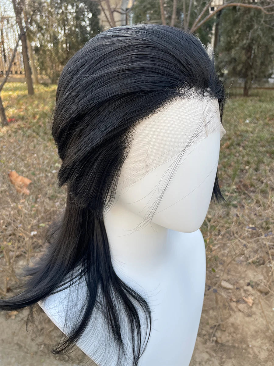 Mullet Cosplay Wigs for Black Women Rocker Men Shoulder Length Synthetic Hair 13X4 Lace Front Wigs Glueless Natural Hairline