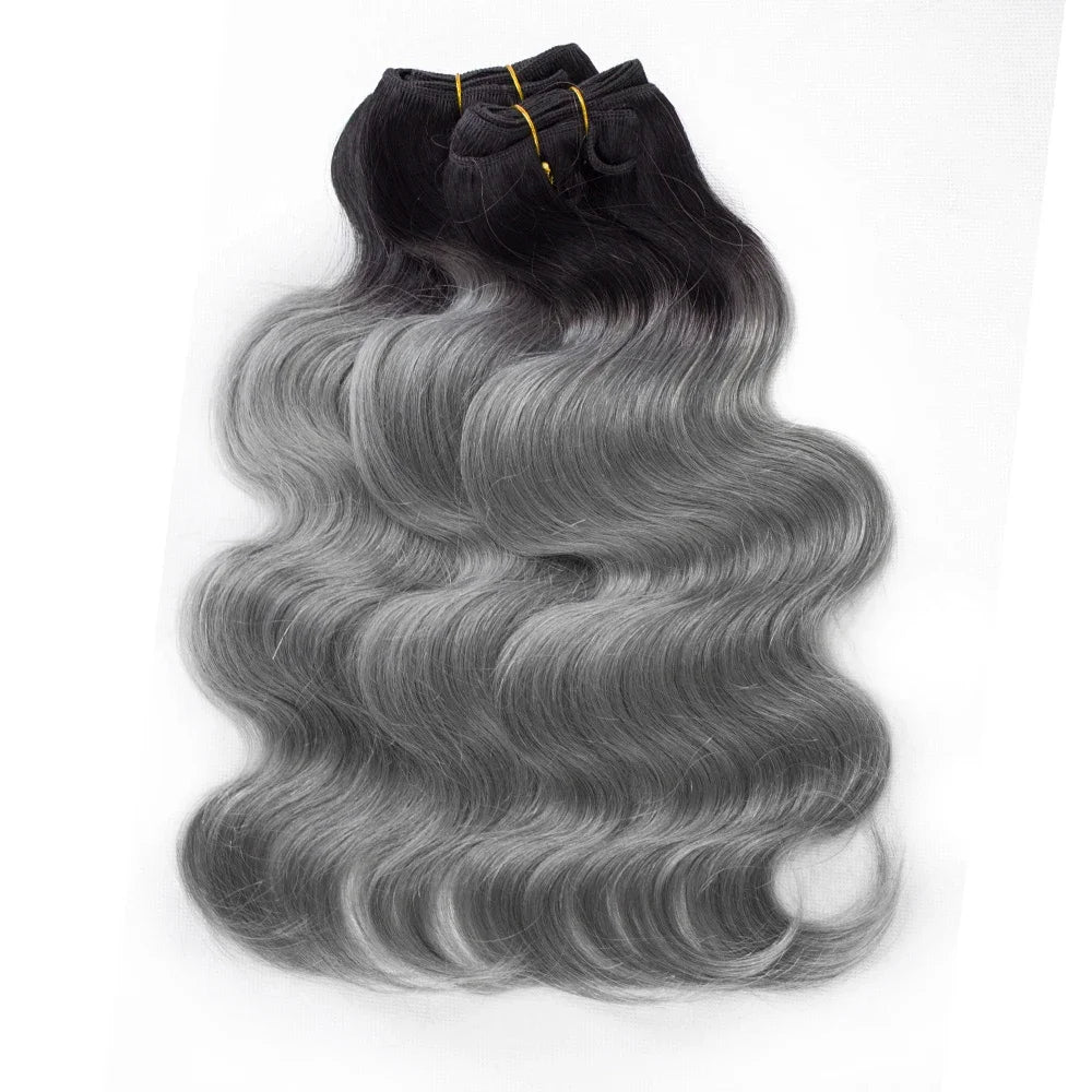 Remy Brazilian Human Hair Colored Dark Gray With Black Roots Body Wave Hair Extension Ombre Color Bundles