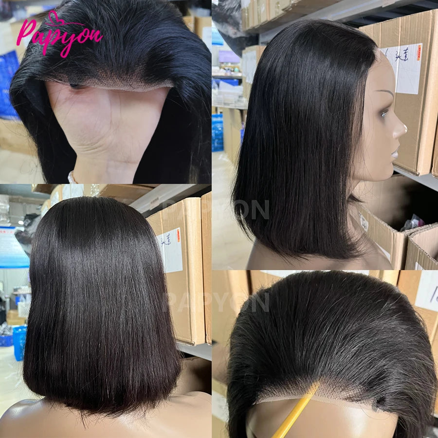 Short Bob Wigs Straight Glueless Wig Ready To Wear Human Hair Wigs Pre Cut 4x4 Elastic Drawstring Upgraded No Glue Lace Air Wig