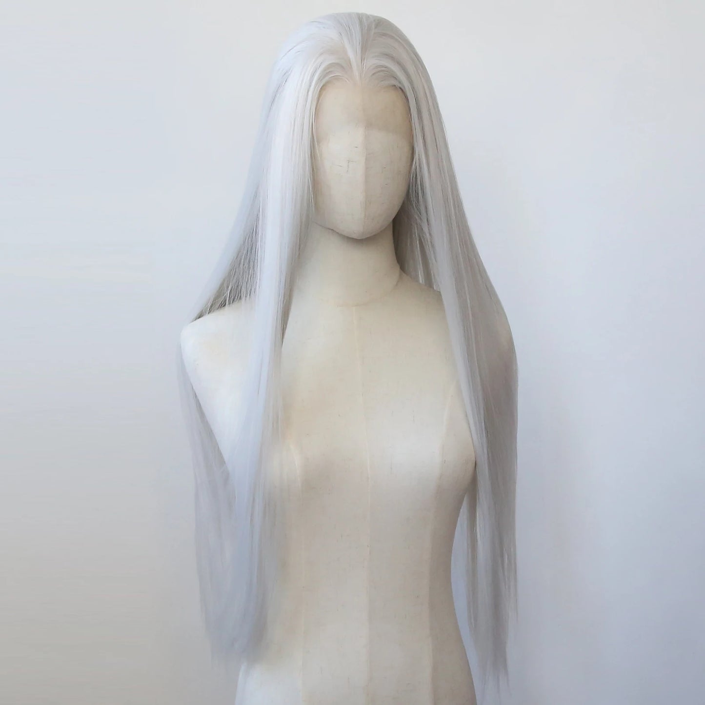 Silver Synthetic Lace Front Wig Long Straight Silver Lace Front Synthetic Wig Pre Plucked Heat Resistant Hair Daily Wear Cosplay