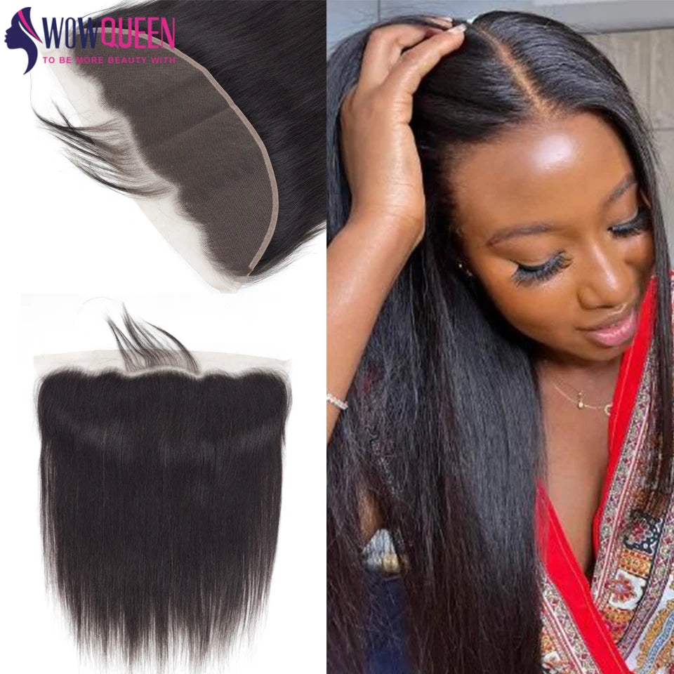 Straight Human Hair Bundles with 13x4 Transparent Lace Frontal Closure And Bundle 100% Human Hair Weave 3/4 Bundles Deal