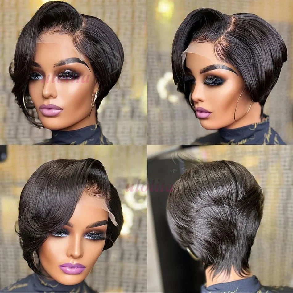 Pixie Cut Wig Brazilian 613 blonde Straight Side Part Wig 13x4 Short Bob HD Transparent Lace Front Human Hair Wig For Women