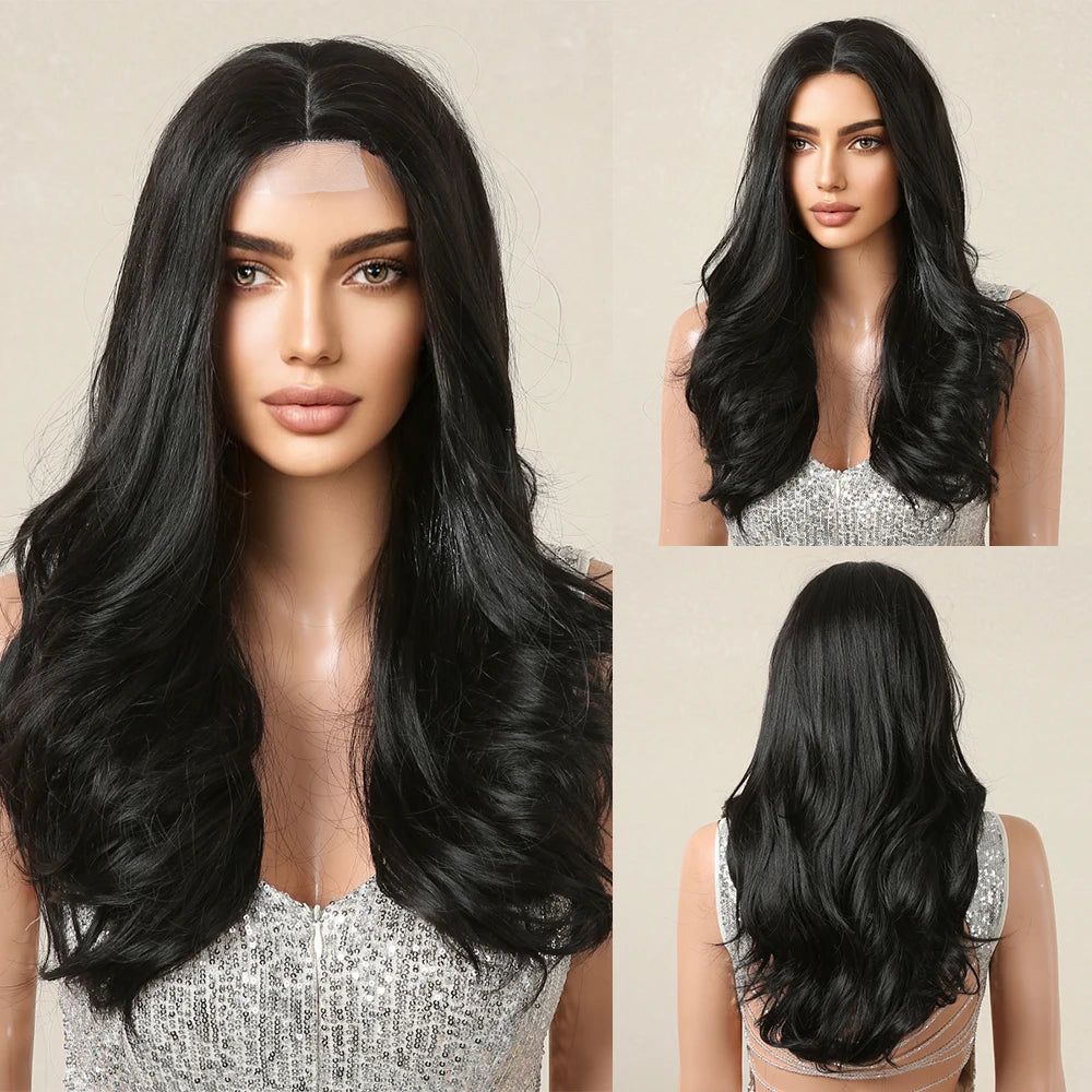 Synthetic Lace Hairline Wigs Platinum Blonde Highlight Long Wavy Lace Forehead Wig Hand Crochet Wigs for Women Heat Resistant