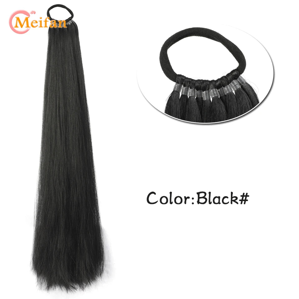 MEIFAN 18-32Inch Long Straight Ponytail Extension with Elastic Tie Natural Soft Fake Pony Tail Synthetic DIY Ponytail Hairpiece