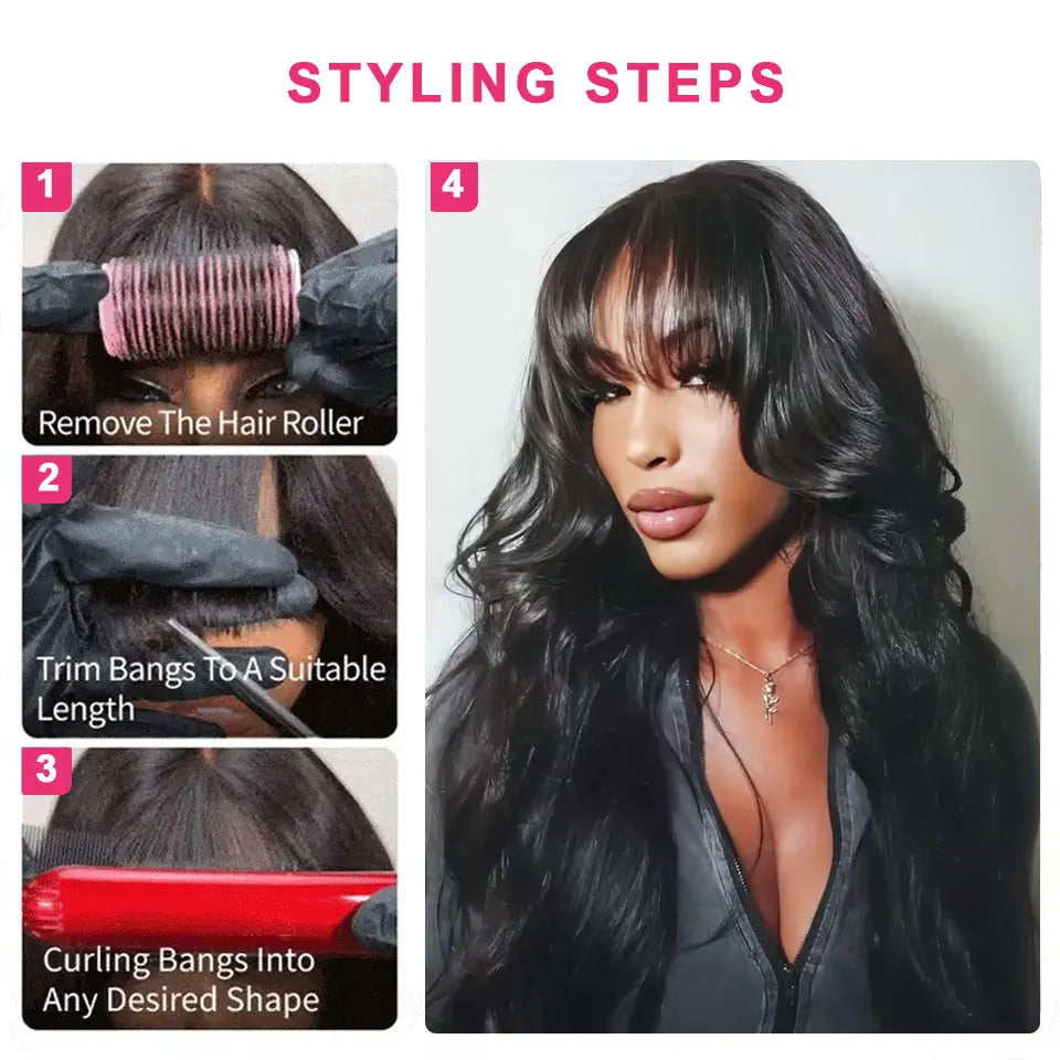 KissLove Invisi Strap 360 Lace Frontal Wigs Human Hair Layer Cut Body Wave with Bang Glueless Wigs Human Hair Salon Hairstyles