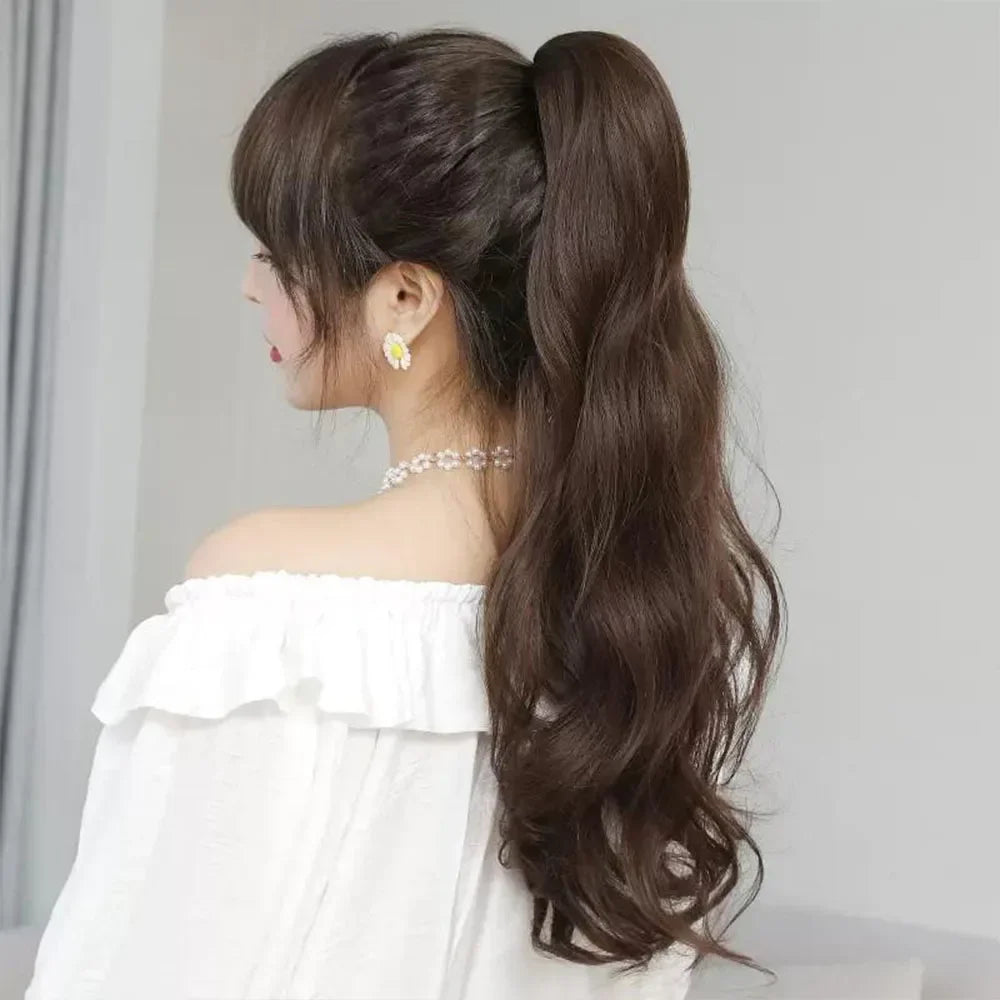 Synthetic Long Straight Claw Clip On Ponytail Hair Extensions 50cm Heat Resistant Pony Tail Hair piece For Women Daily Party
