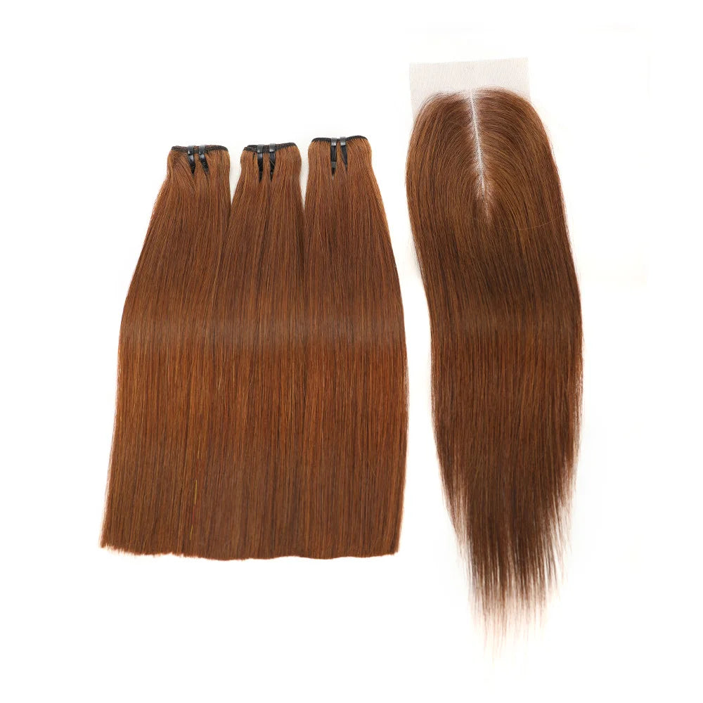 33 Brown Black Bone Straight 3 Bundles with Closure Vietnam Raw Straight Human Hair Bundles with Closure 2x6 Lace Kim K Closure