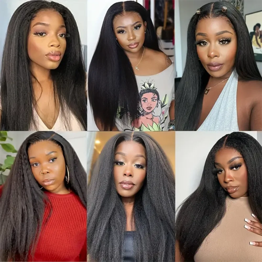 Kinky Straight Human Hair Wig For Women 13x4 Lace Front Wigs Human Hair Pre Plucked Yaki Straight Brazilian Human Hair Wigs
