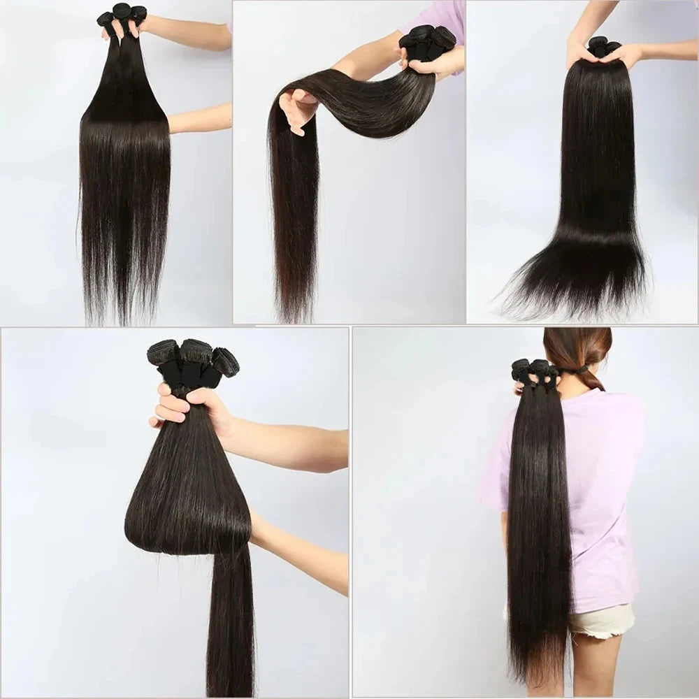 Rosabeauty Hair Straight 28 30 32 40 Inch Lace Closure 100% Natural Human Hair Bundles Deal Brazilian Remy Hair For Women