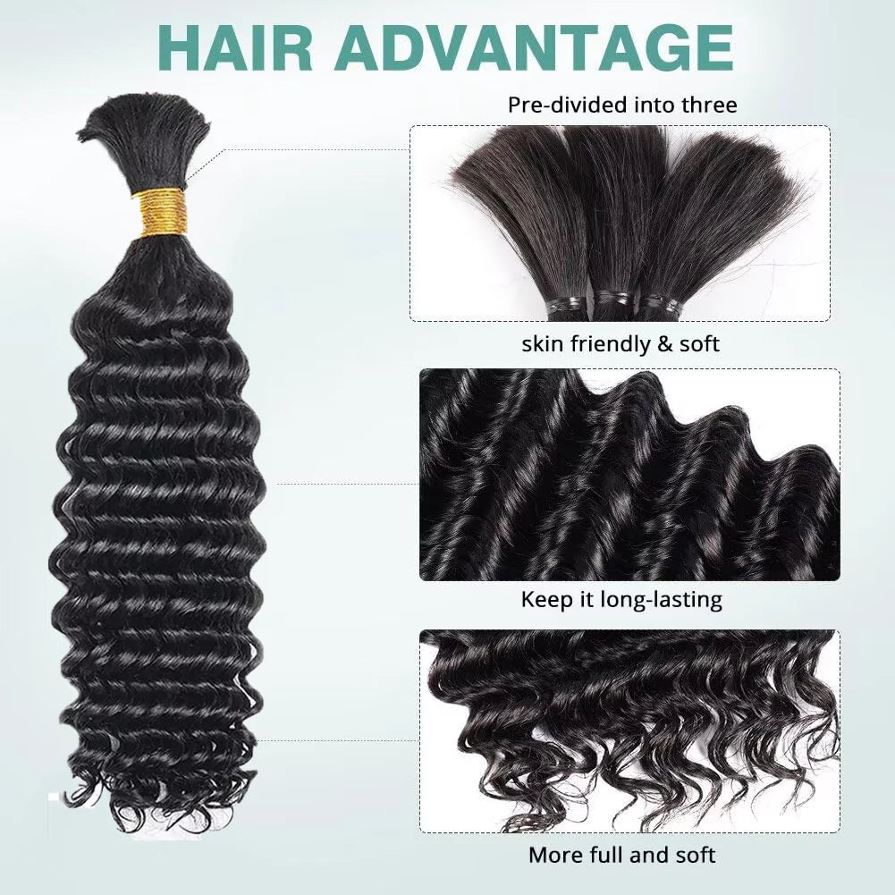V Beauty Human Hair for Braiding Deep Wave #27 Honey Blonde Bulk Human Hair Bundles No Weft Hair Bulk for Women Hair Extensions