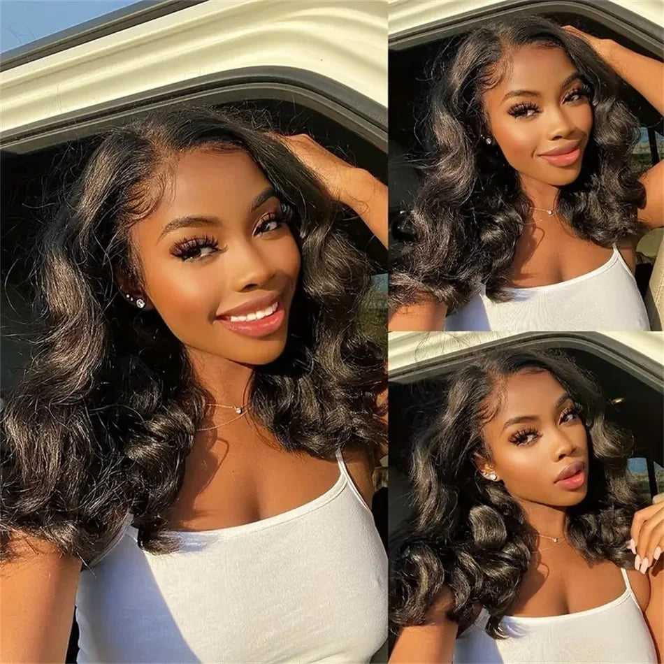 Body Wave Bob Wig Short Wigs 13X4 Lace Front 100% Human Hair 200 Density Transparent Lace Closure Wig PrePlucked With Baby Hair