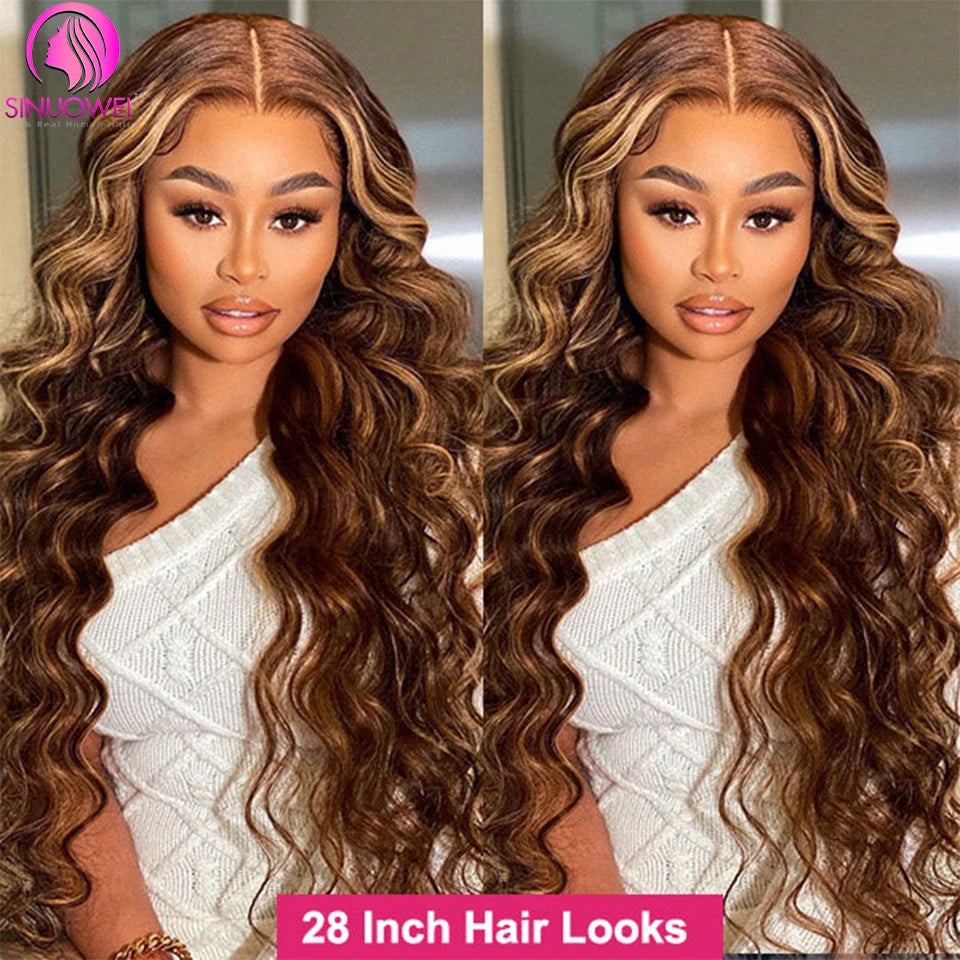 P4/27 Highlight Body Wave 3/4 Real Human Hair Bundles With 13x4 Transparent Lace Frontal Pre-Plucked Peruvian Remy Hair