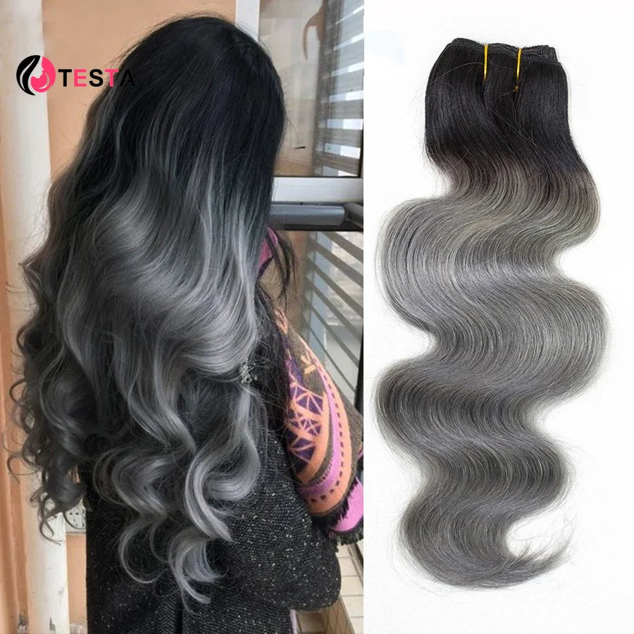 Remy Brazilian Human Hair Colored Dark Gray With Black Roots Body Wave Hair Extension Ombre Color Bundles