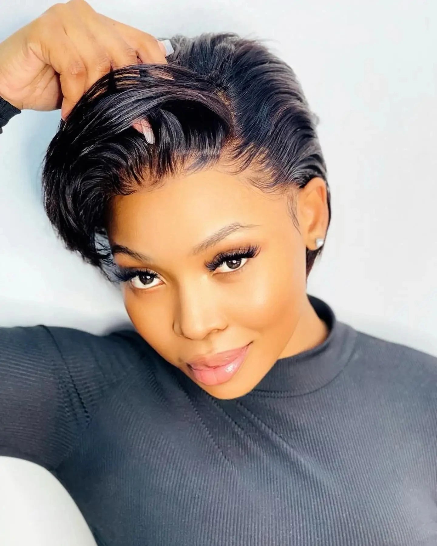 Brown Colored Pixie Cut Short Highlight Lace Human Hair Wigs For Women Ombre Short Brazilian Human Hair Wig Straight Pre Plucked