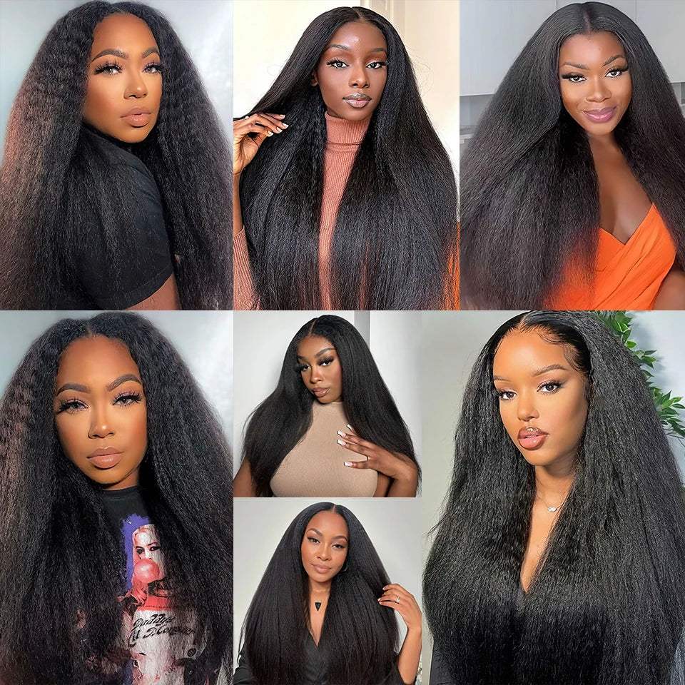28 Inch Kinky Straight Lace Wigs Synthetic Black T Part Yaki Straight Lace Front Wigs For Women Brown Afro Wigs With Hair Line