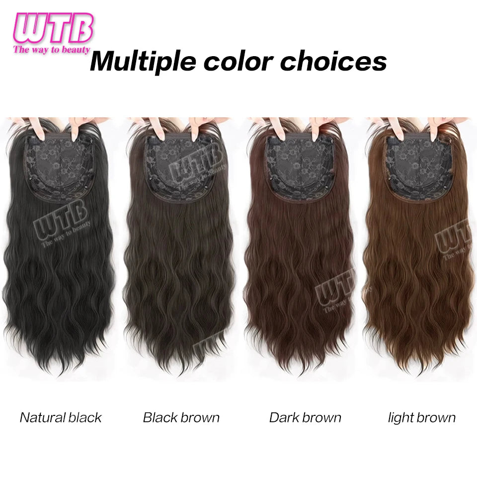 60cm Synthetic Middle Part Topper Hairpiece with Bangs Clip-In Bangs Extension Natural Invisible Clourse Hairpiece for Women