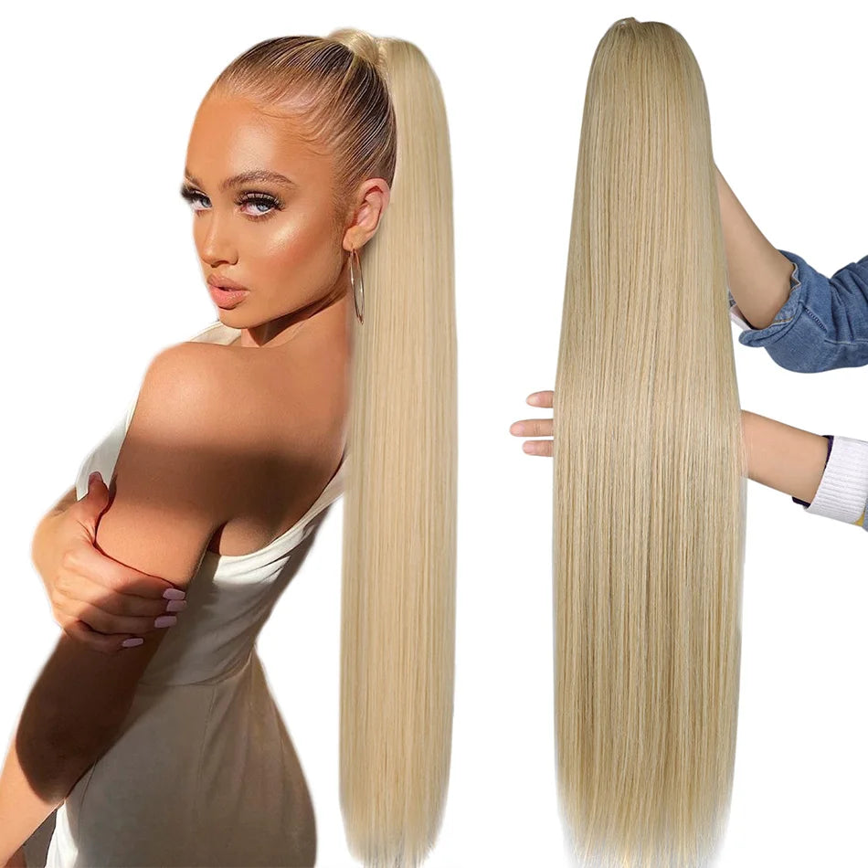 Synthetic Long Straight Ponytail Drawstring Pony Tail 32inch Clip In Hair Extensions for Women Heat Resistant Fake Hair BOOMING