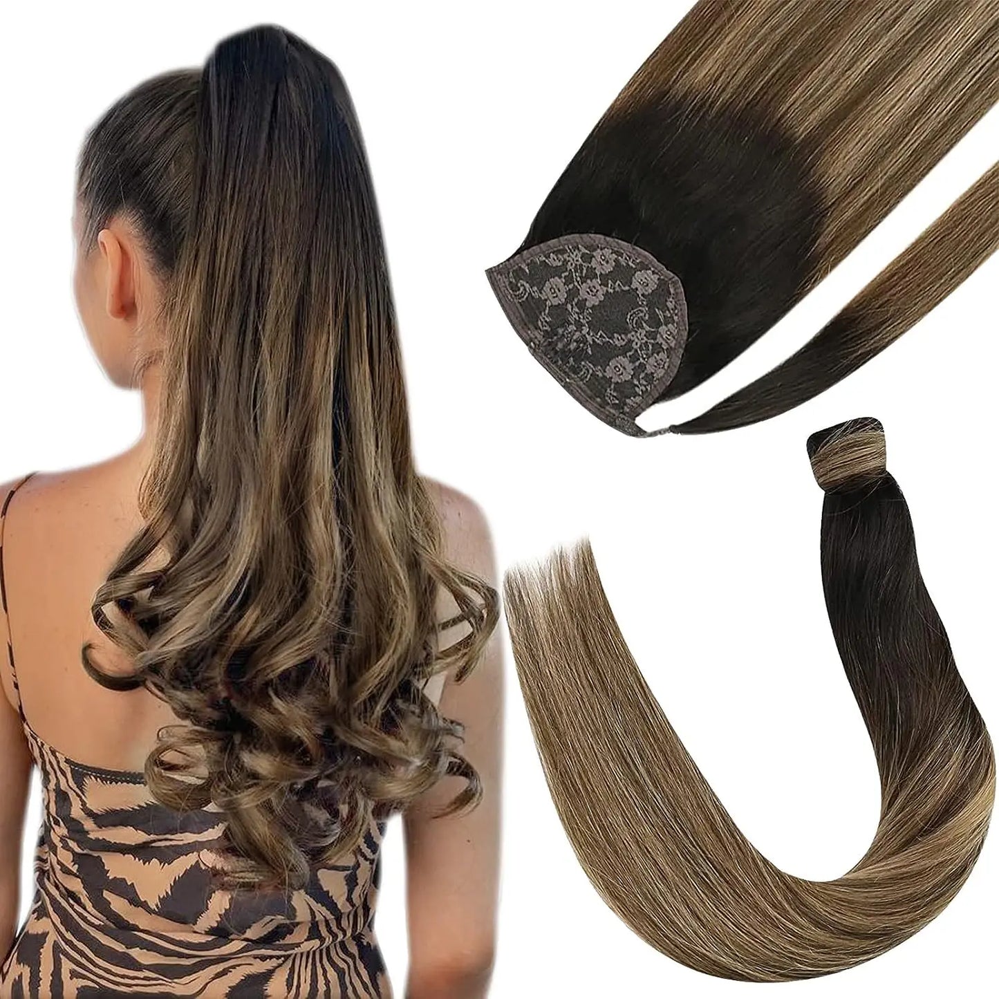 VeSunny Ponytail Human Hair Straight 80g Clip in Hair Extensions Human 14-22" Natural Hair Horse Tails No Claw Clip
