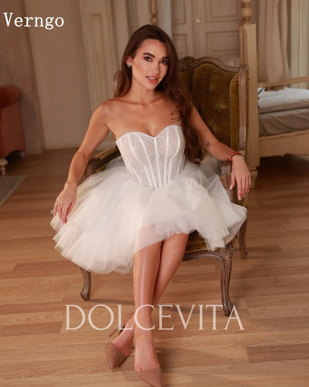 Verngo Soft Tulle Mini Wedding Dress Sweetheart A Line Bone Short Bride Dresses Women Elgenat Pearls Bridal Gowns Customized