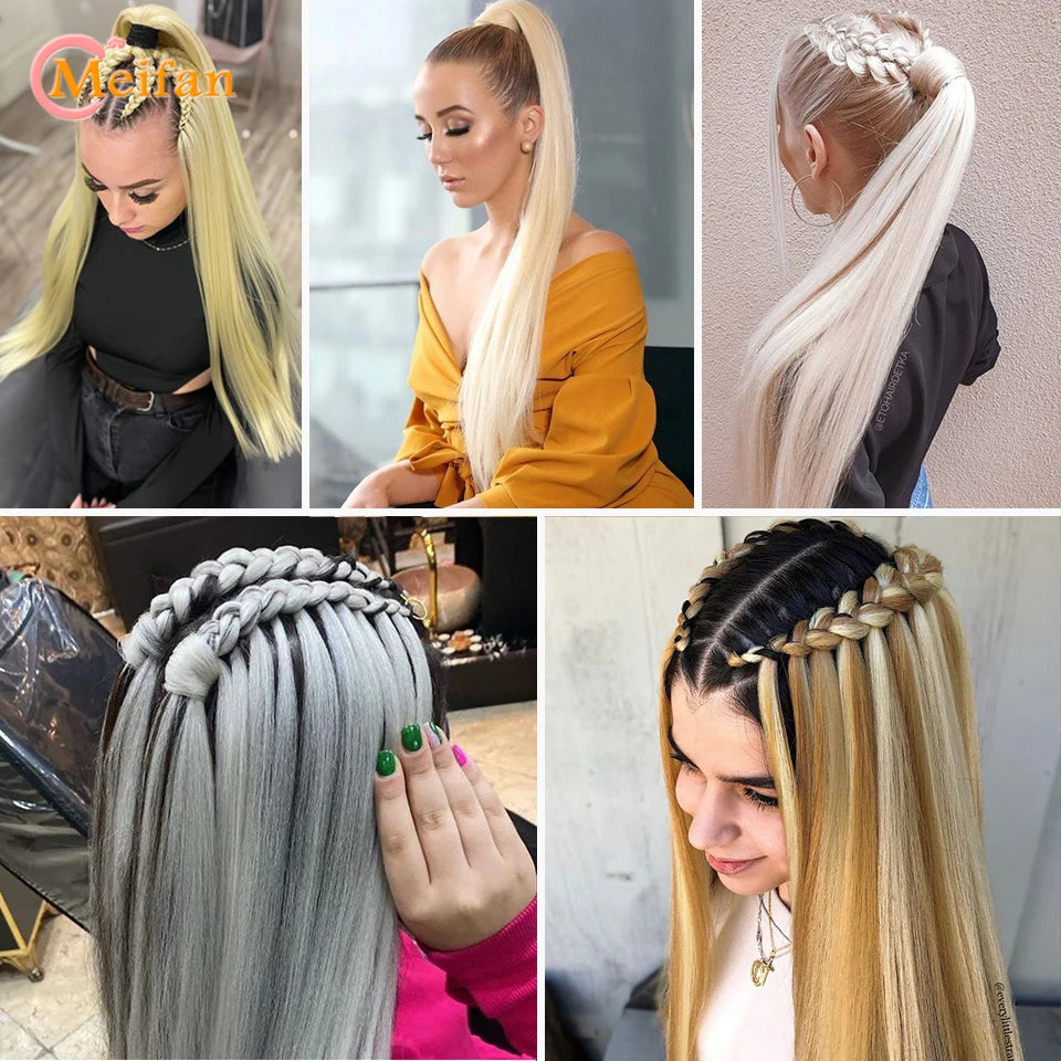 MEIFAN 18-32Inch Long Straight Ponytail Extension with Elastic Tie Natural Soft Fake Pony Tail Synthetic DIY Ponytail Hairpiece